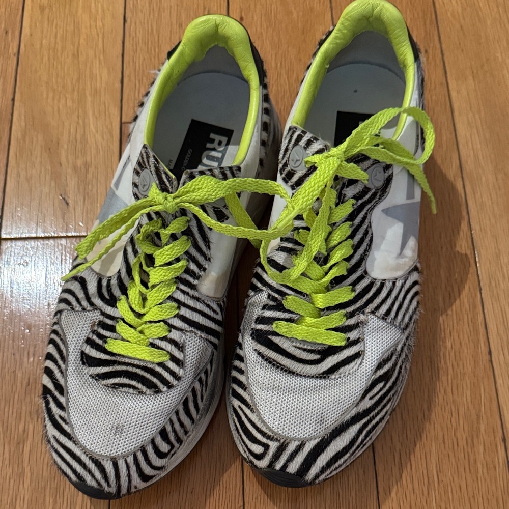 Golden Goose Zebra Print Sneakers with Neon Laces
